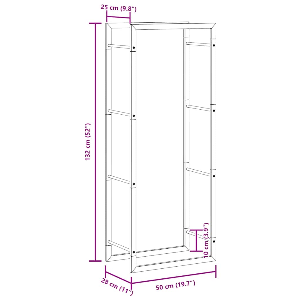 Firewood Rack Matte Black 50 x 28 x 132 cm Steel