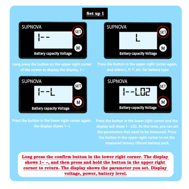 SUPNOVA DC 8-100V Battery Capacity Indicator Voltmeter Voltage Gauge,Style: Blue