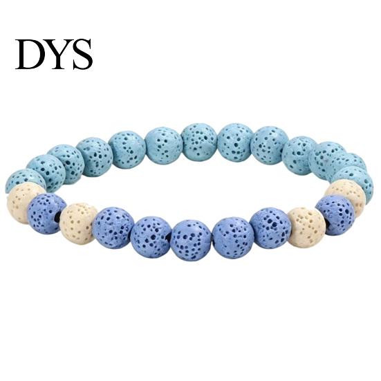 Elastic Rock Beaded Bracelet Obsidian Stone for Men Women, Colorful Beads Dopamine Color Wristband Stackable Stretch Bracelet, Aromatherapy