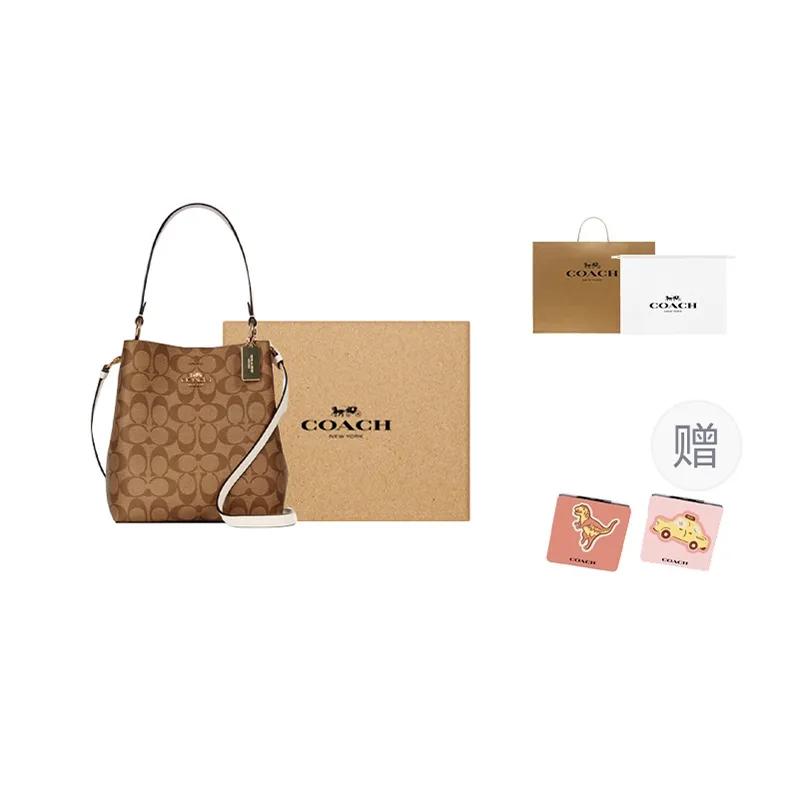 Coach Town Coated Canvas Leather Bucket Bag , Crossbody Handbag Women's Brown (Unisex) Handbags 2312 IMRO8