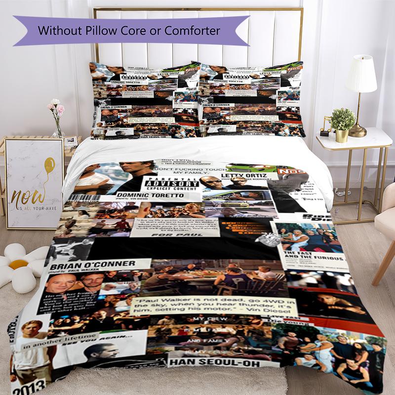 3pcs Fast & Furious Bedding Set Duvet Cover Closure Includes 1 Duvet Cover & 2 Pillowcases, Soft and Comfortable for All Seasons.