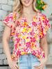 2025 Women's Summer V-Neck Ruffle Short Casual Printed Shirt