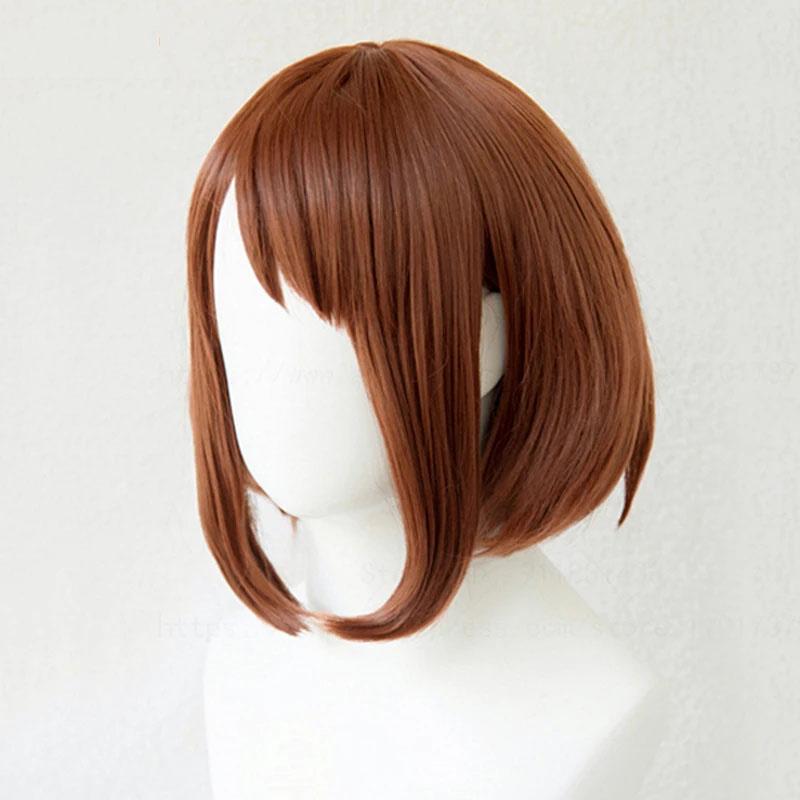 Ochako Uraraka Cosplay Wig Short Brown Bob Heat Resistant Synthetic Hair Anime Wigs