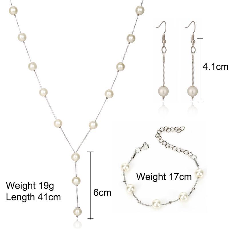 Bridal Wedding Jewelry Set Women Simulated Pearl Tassel Earrings +Necklace+Bracelet Party Beads  Accessories Gift