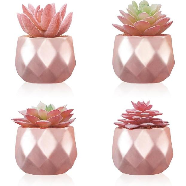 Tiita Purple Artificial Faux Succulents in Pots, Mini Purple Fake Plants for Women Desk, Small Realistic Faux Succulents for Home Office Accessories