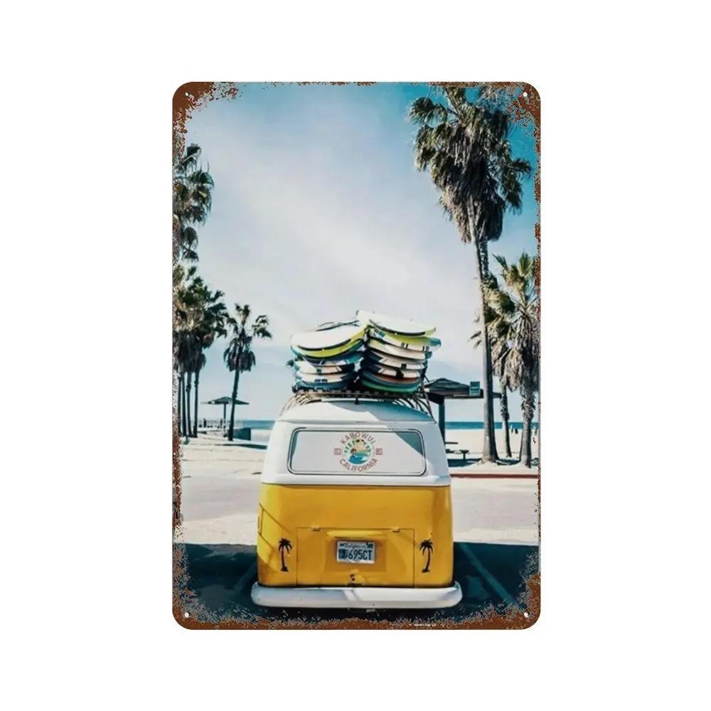 Vintage Metal Tin Signs Poster Hawaii Beach Party Poster Surfing Paradise for Beach Bar Cafe Club Home Room Wall Decor