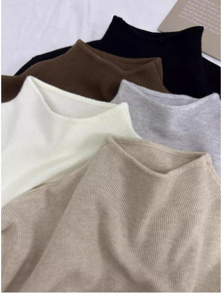 Women's Slim-Fit Semi-High Neck Knit Long-Sleeve Top