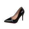 Schwarze High Heels Damen Stilettos 2025 Frühling und Herbst neu Leder rote Sohle Lackleder spitz sexy nude Arbeitsschuhe