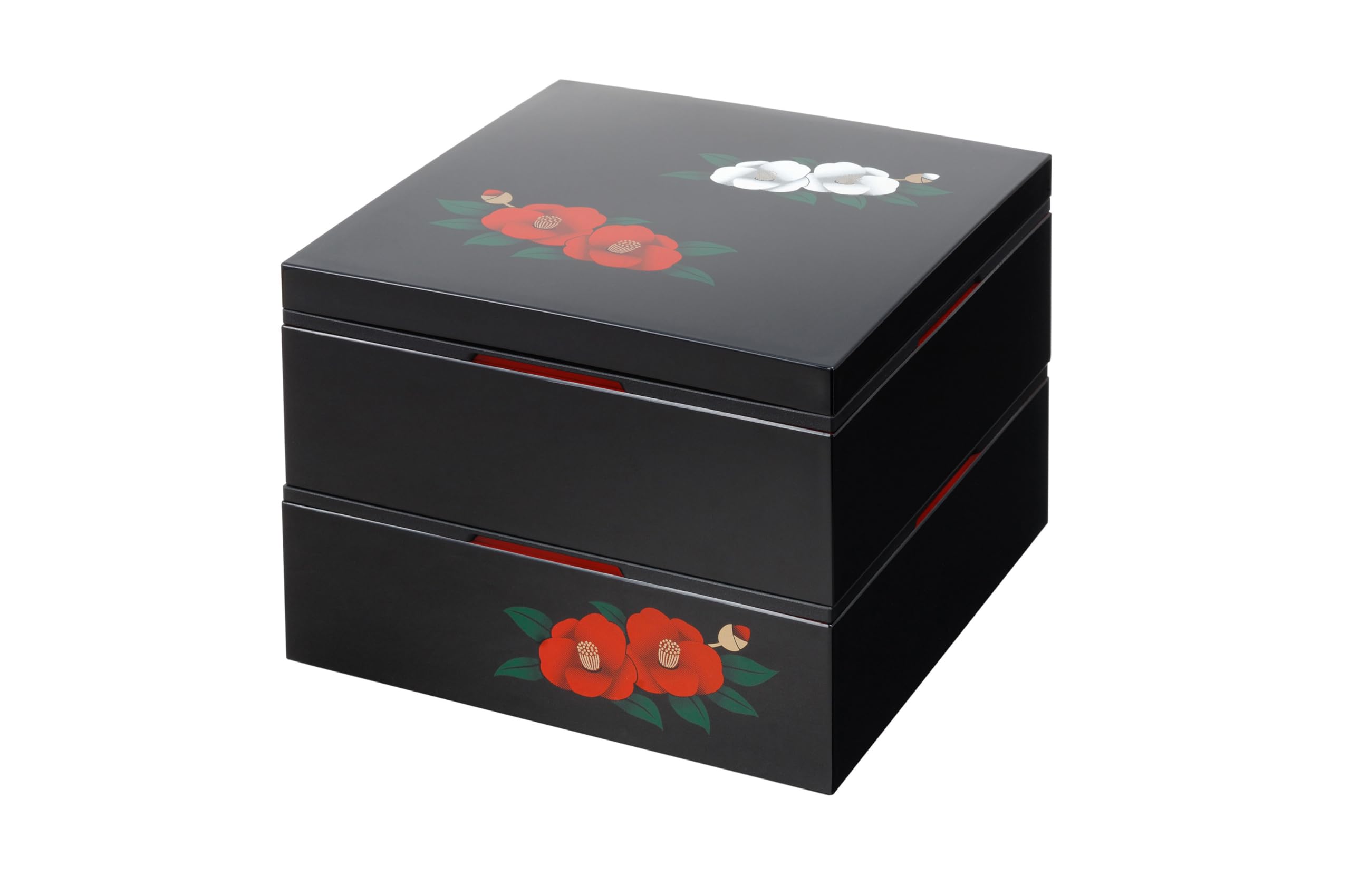 

Showa Jubako Box with Floral Yamanaka Miyabi Tsubaki Design Two-Tiered Pattern, Lacquerware, чорний