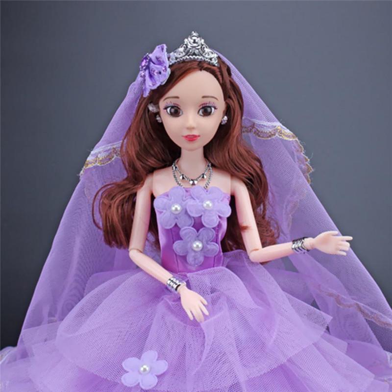 Princess Elegant Drag Tail Wedding Dress +Veil + Bow Hair Clip for 30cm Doll Clothes Kid DIY Toy Girls Gift Accessories