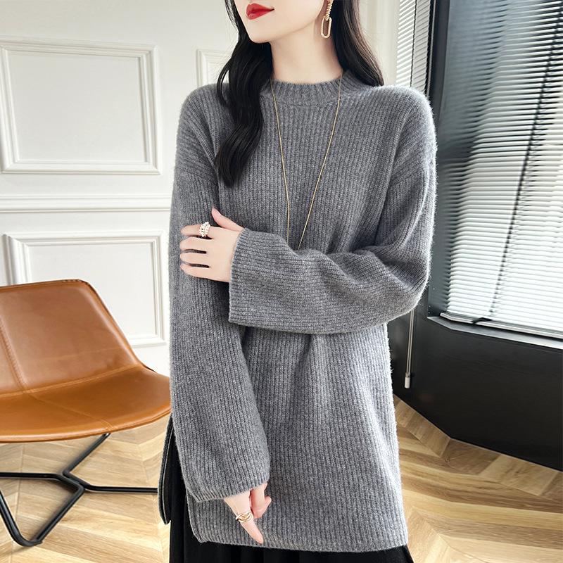 Women's Mid-Length Zipper Pullover Sweater - New Autumn/Winter Casual Knit Round Neck Top