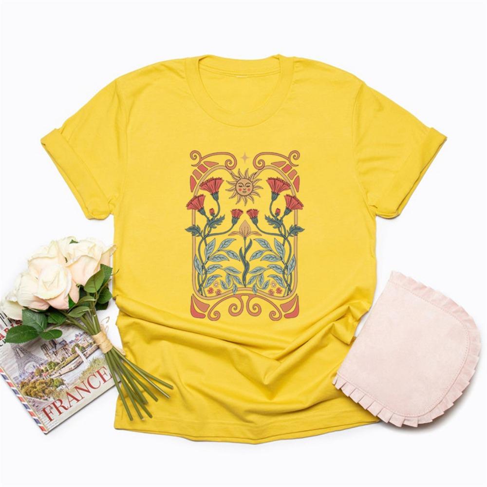 T-shirt Fleurs Sauvages Bohème T-shirt Fleurs Bohèmes Femme Manches Courtes T-shirts Vintage Casual Hauts Floraux Nature T-shirt Vêtements Femme