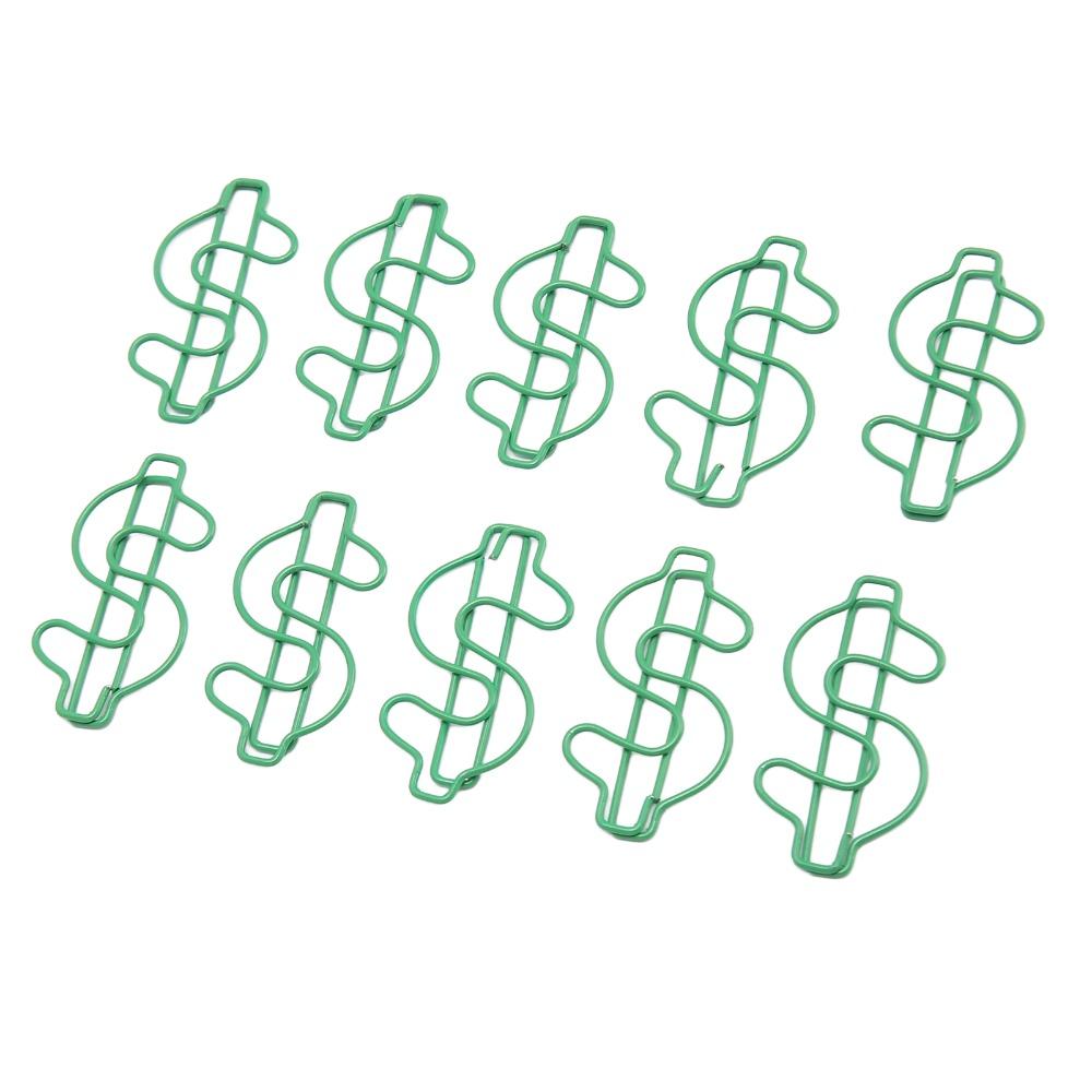 100 Pcs Dollar Shaped Dollar Shape Paper Clips Plastic-coated Metal 4.5*2cm Metal Paper Clips Green Prevent Slip