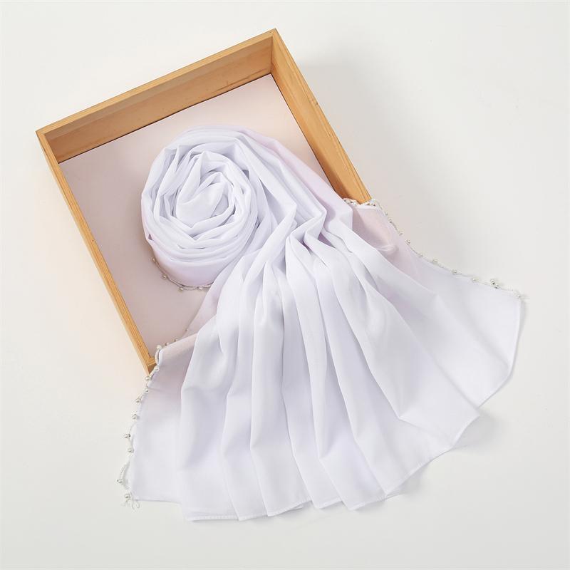 Muslim Chiffon Hijab Scarf Pearl Edge Solid Color Squane Head Wrap For Women Hijabs Scarves Jersey Hijabs Islamic Turban Headban