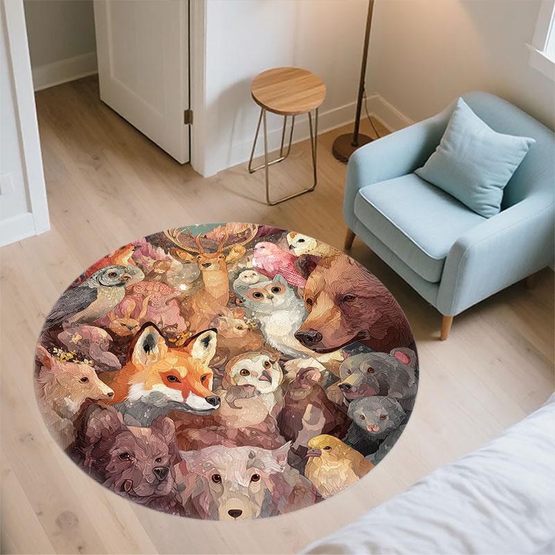 Cute Animals pattern round rug,Carpet Rug for Living Room Bedroom Playroom ,Non-slip Floor Mat,Holiday Gifts and Birthday Gifts.