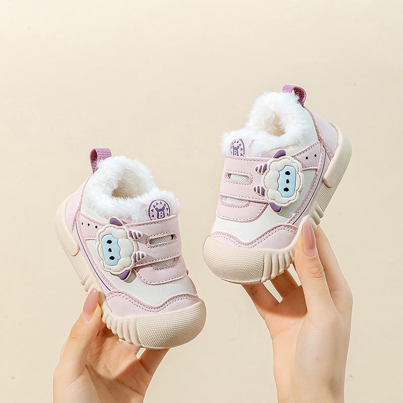 

Plush Winter Toddler Shoes: Soft Sole, Non-slip, Wear-resistant, Leather Surface, Cotton for Girls & Boys 19 - Inner Length 13.8cm, Foot Length 12.8cm рожевий
