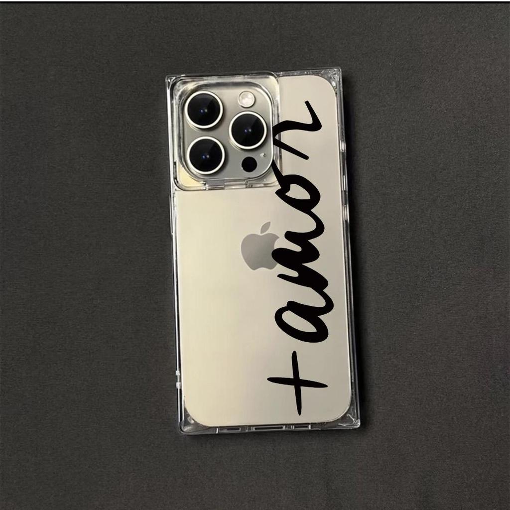 Clear Square Back Tube Case Protection For iPhone 15 Plus 14 Pro Max 13 16 ProMax 11 12 Anti-Oxygen,English Alphabet Pattern Casing