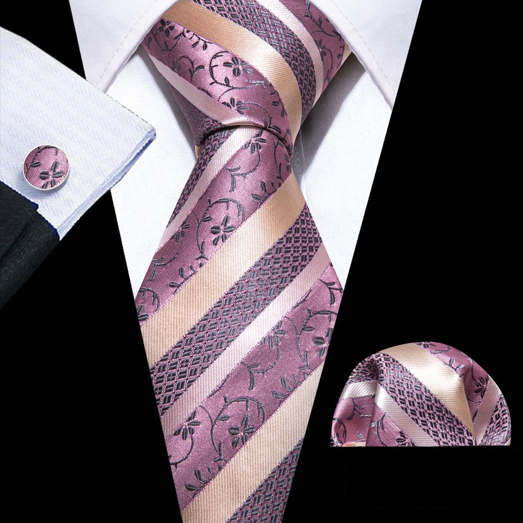 Barry.Wang Floral Ties for Men Woven Paisley Wedding Necktie Handkerchief Cufflinks Formal Casual Set