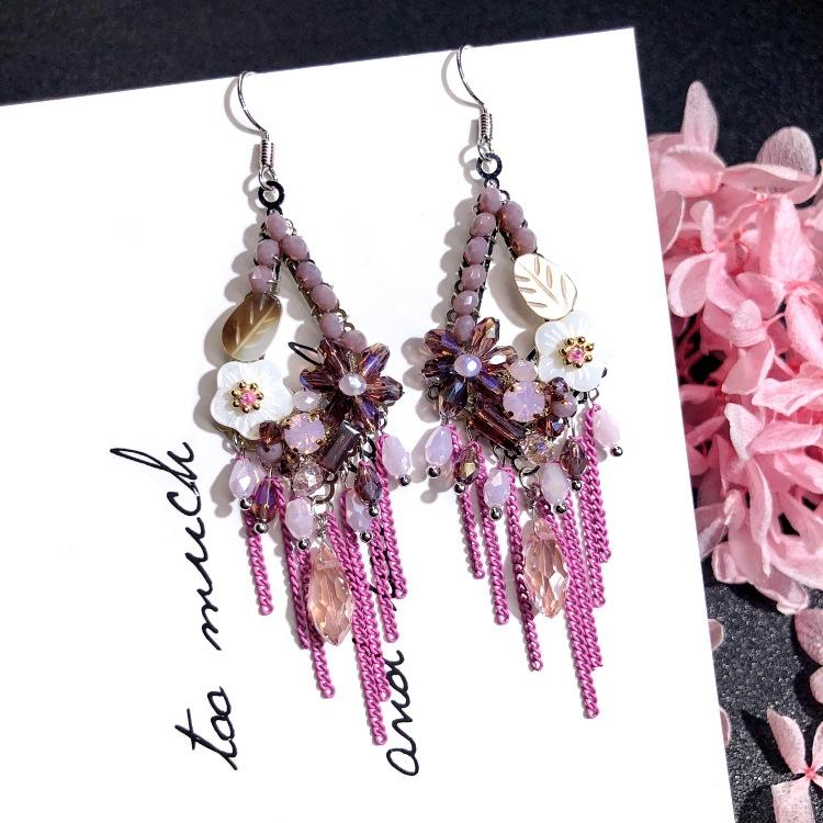 Luxury Retro Handmade Crystal Earrings Femininity Versatile Long Fringed Bride Earrings High-end Ear Jewelry