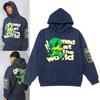 Broken Planet Streetwear Luźna Bluza z Kapturem dla Par - Zielony Potwór Nadruk Piankowy Mieszanka Bawełny i Poliestru Podszewka z Polaru Unisex