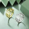 Bague Teamer Fleur de Lotus Creuse Bouddhiste pour Femme Acier Inoxydable Hindou Vintage Amulette Bague Couleur Or Bijoux Élégants Cadeau