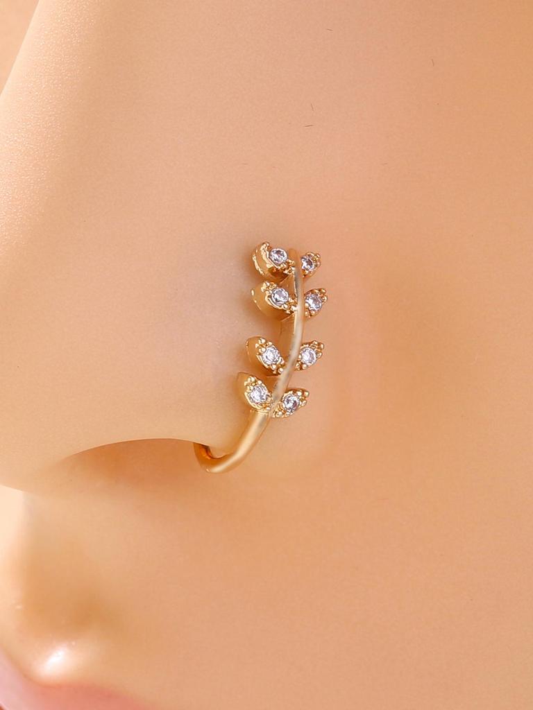 European & American U-Shaped Zircon Flower Nose Stud - Simple, Geometric, Non-Piercing Copper Jewelry