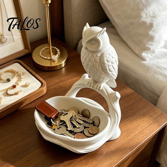 Talos 3D Printed Owl Storage Tray, Large Capacity & Branch Jewelry Tray for Earrings Keys Coins, Decorative Desktop Organizer Home Entrance