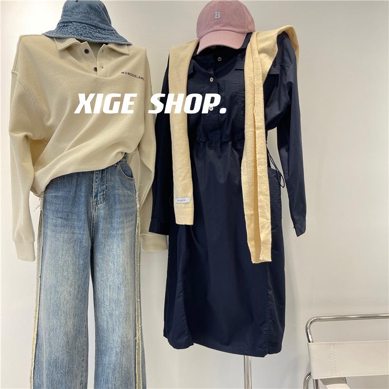 Retro Long Sleeve Polo Sweatshirt - Casual, Loose Fit for Spring & Autumn, French Influencer Style