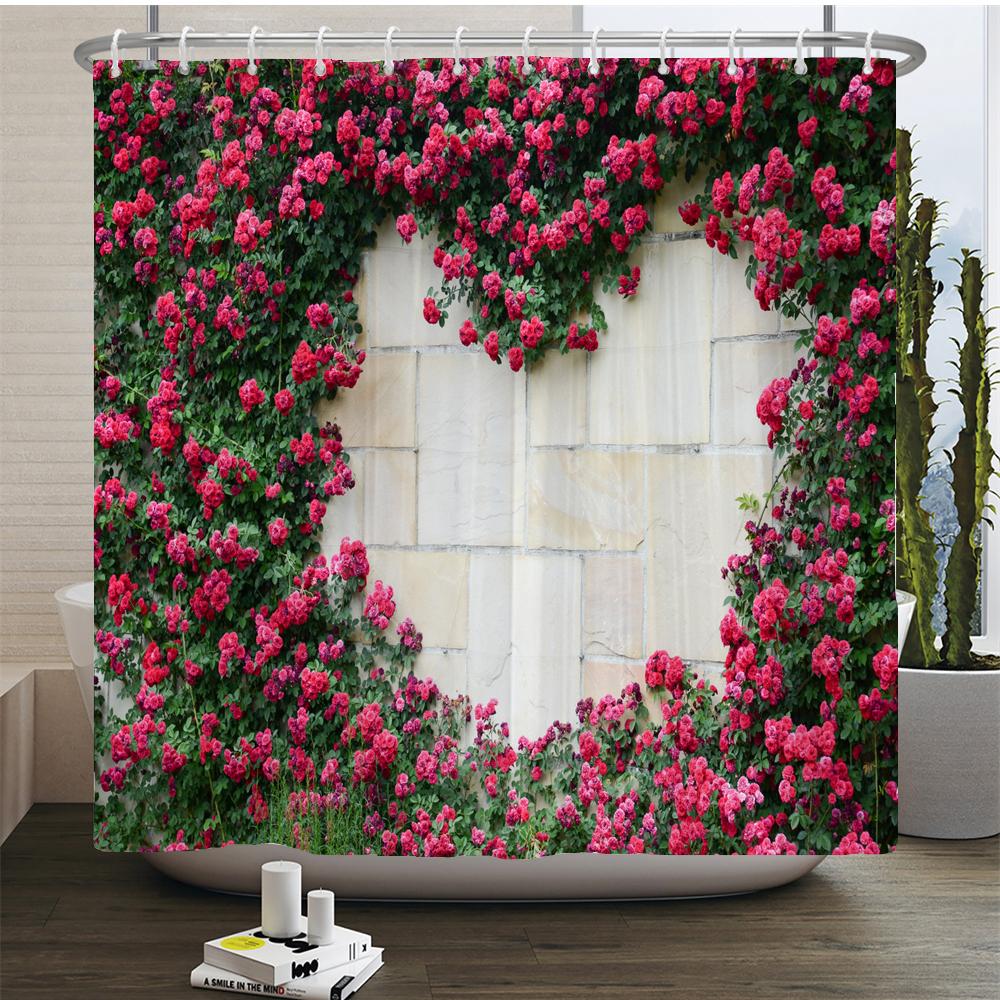 Flowers Scenery Waterproof Shower Curtains Rural Street Flowers Bathroom Curtains Polyester Fabric Washable Decor Bath Curtains