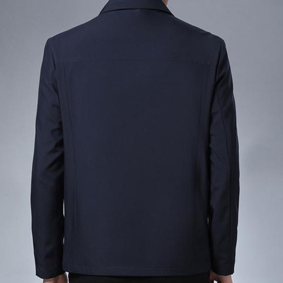 Men Coat Smooth Zipper Lapel Collar Solid Color Middle-aged Men Casual Jackets for Cold Weather