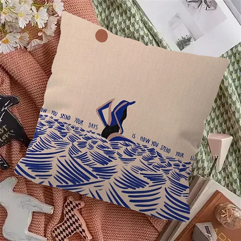 Home Decor Surfing Girl Motifs: Waves & Positive Sayings Pattern Cushion Cover Suitable for Sofa Bedroom Car Pillow Cover