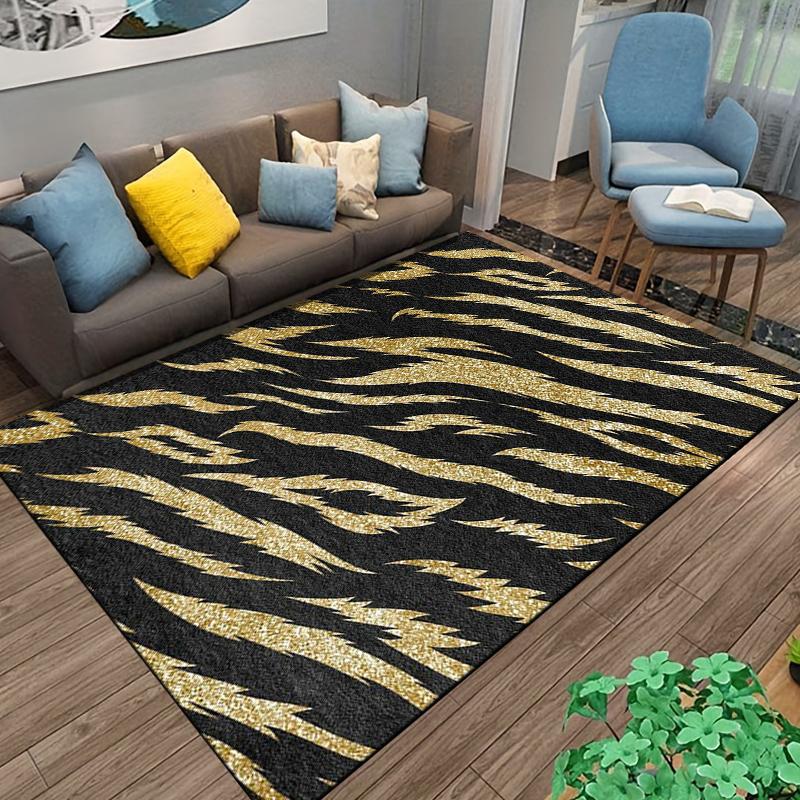 Gold Glitter Zebra Stripe Carpet Non-slip Rug Suitable for Living Room and Bedroom Sofas