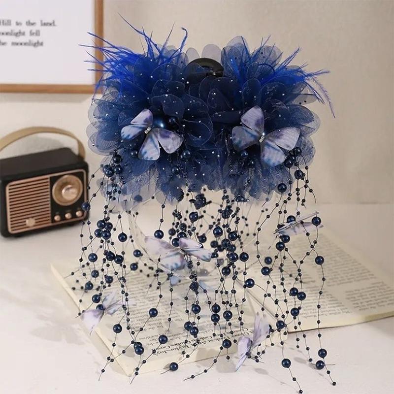 Fairy Butterfly Feather Tassel Hair Claw Shark Clips Temperament Mesh Flower Claw Clip Women Headwear Hair Accessories