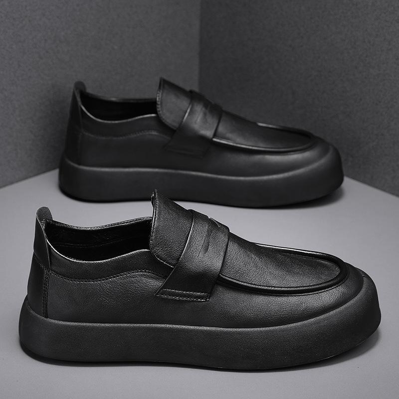 

Осенние мужские туфли, дышащие, на толстой подошве, ленивые, повседневные, с одной педалью, кожаные туфли Doudou, мужские черные мокасины в британском стиле, туфли Tide 38 чёрный