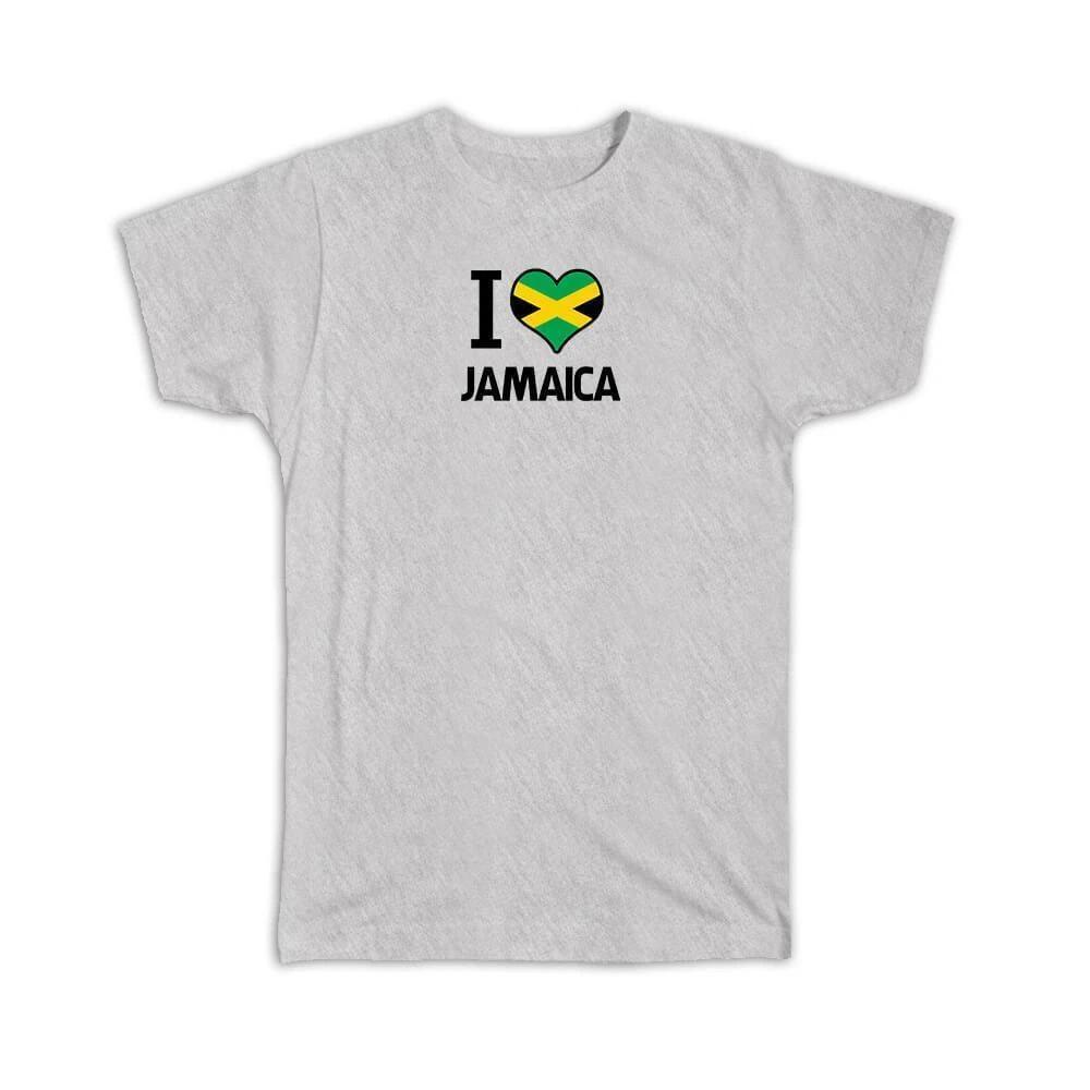 Gift T-Shirt : I Love Jamaica Flag Heart Country Crest Jamaican Expat L