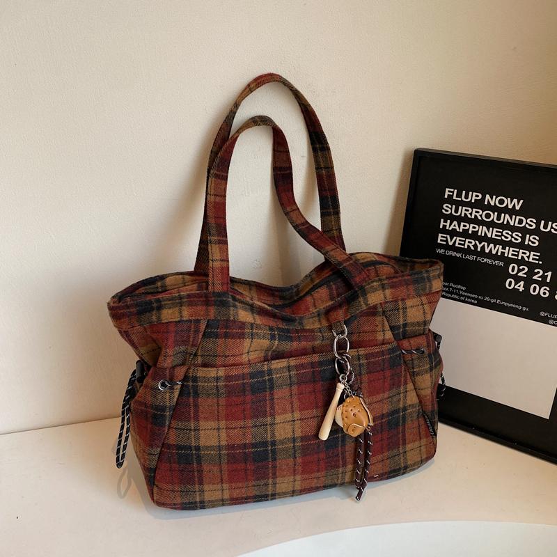 Rutete pendlerbag dame skulderveske studentklasseveske stor kapasitet tote bag