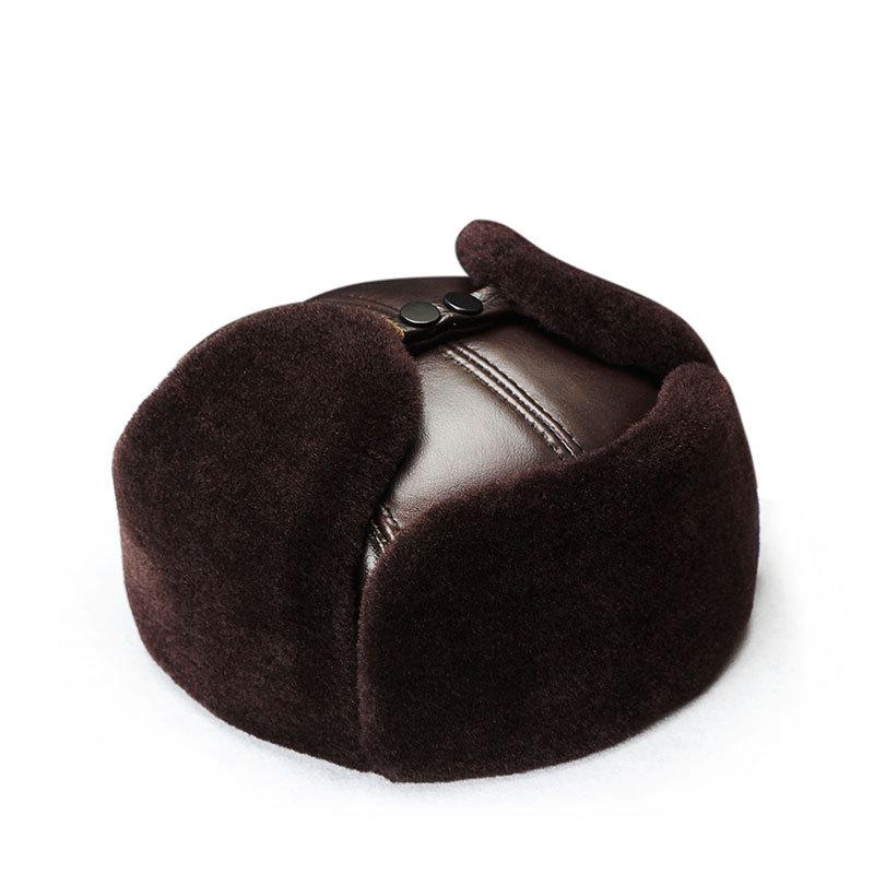 Men's Genuine Leather Lei Feng Hat - Warm Winter Ear Protection for Seniors and Dad