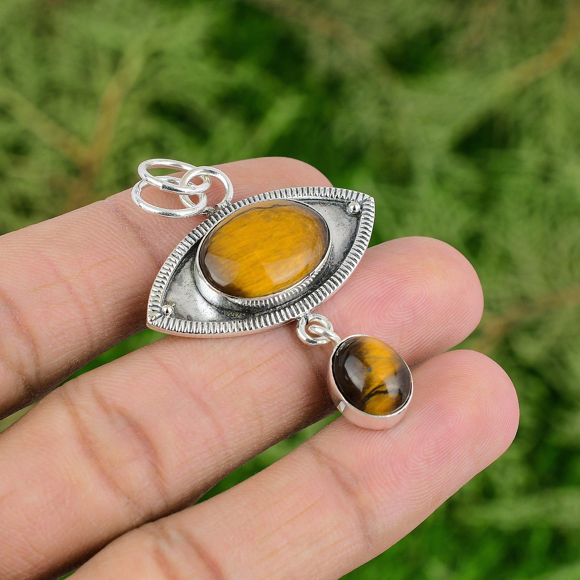 

Natural Tiger s Eye Sacral Chakra Bezel Ethnic Engagement New Pendant 925 Silver