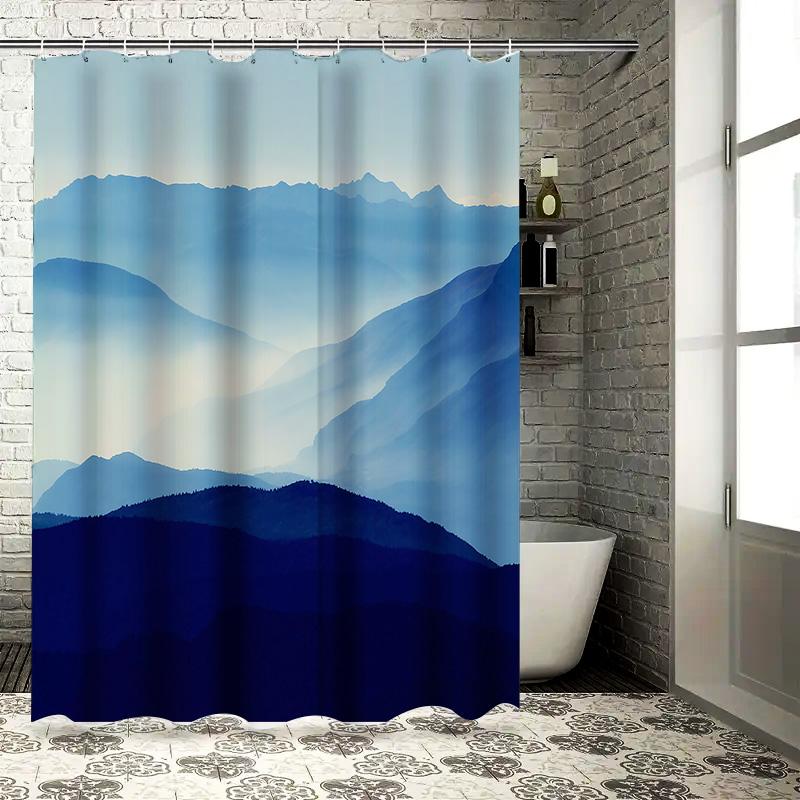 

Blue Mountain View Shower Curtain Gradient Colors Decorate Bathroom Waterproof Mildew Resistant Suitable For Wet &Dry Separation W60H190(CM)-1 Pcs