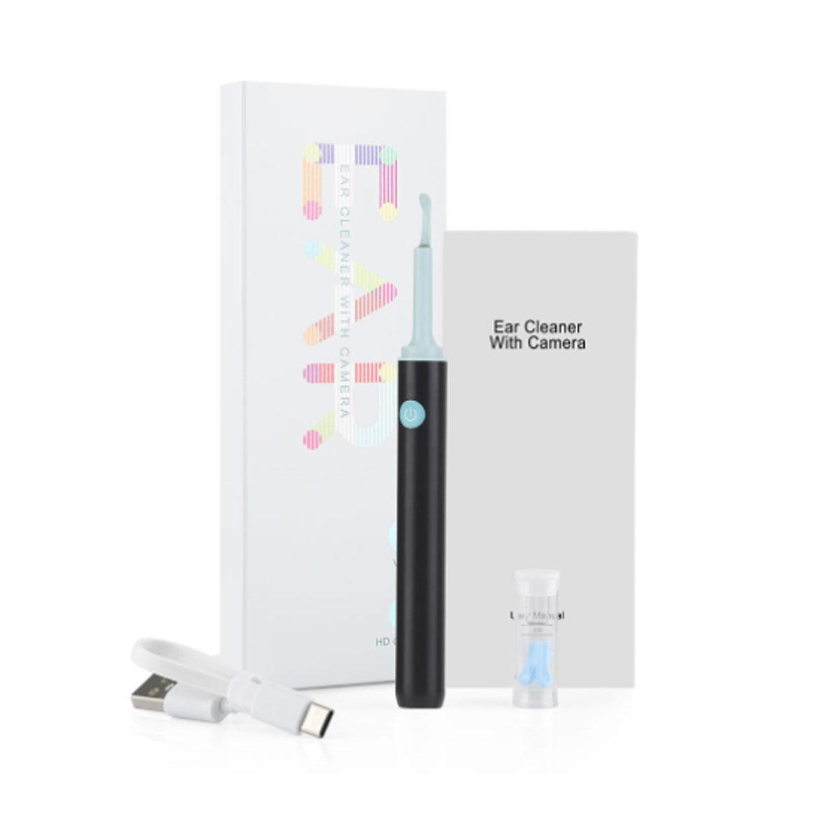 

Визуальный ушной черпак, интеллектуальный беспроводной инструмент для чистки ушей, 4 сменные силиконовые насадки для ушных черпаков чёрный