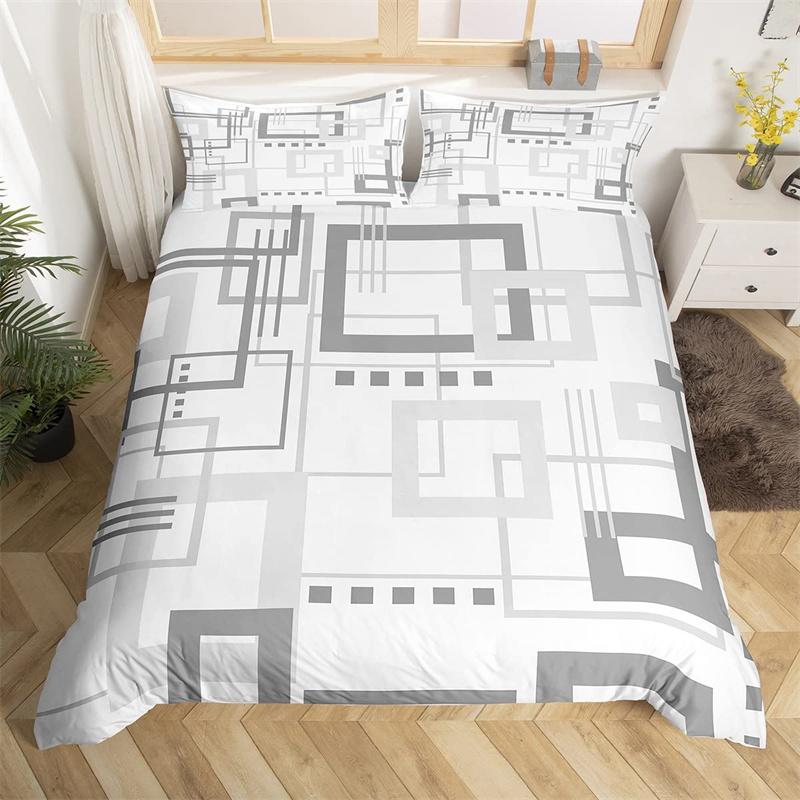 

Modern Geometric Duvet Cover 3D Abstract Lines Bedding Set Microfiber Lattice Plaid Comforter Cover Single Double Twin King Size Tool EU single(135x200cm)