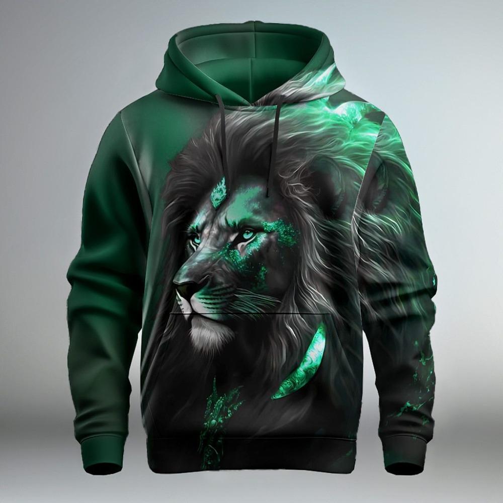 Fierce Animal Lion Pattern 3D Digital Printing Men's Fashionable Hooded Sweatshirt