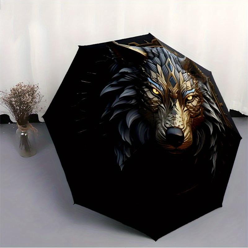 1 Stück Wolfs-Emblem Kompakter Reise-Regenschirm, Automatisches Falten Leichtgewicht Winddicht 8-Rippen Verstärktes Design, Tragbar für Rucksack Langlebig Kann
