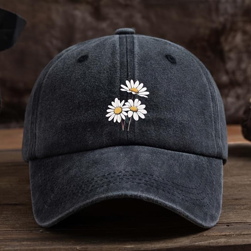 Three daisy print baseball caps for men and women, outdoor hats that are fashionable and versatile,duckbill caps that are trendy
