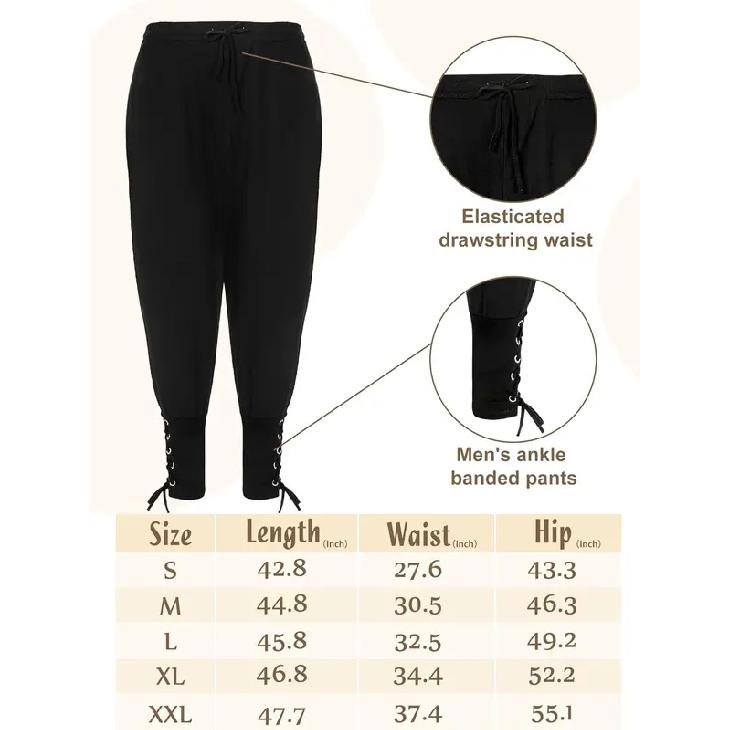 4 Pcs Halloween Men's Renaissance Costume Set Medieval Pirate Shirt Ankle Banded Pants Viking Belt Accessories