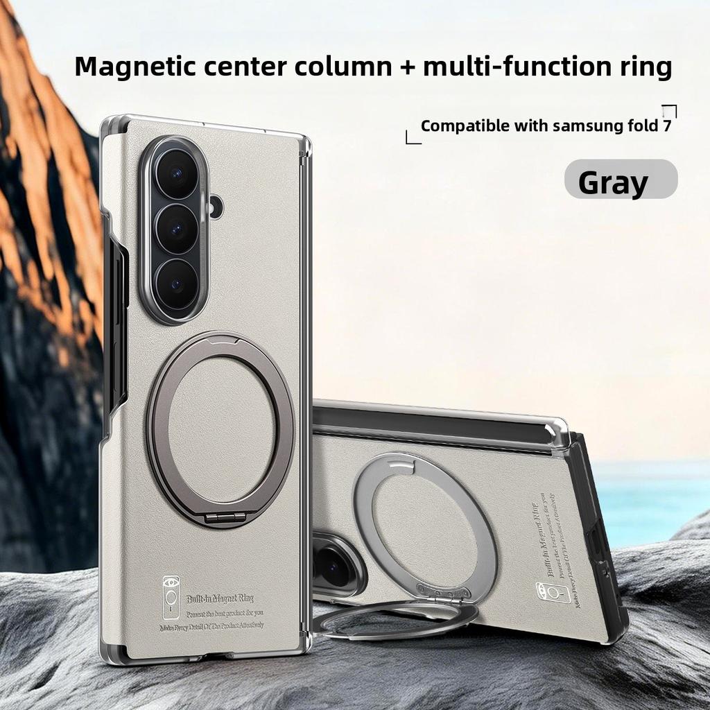 360 Rotating Magnetic Phone Case for Samsung Galaxy Z Fold 7 6 5 4 for Magsafe Wireless Charging Leather Hinge Protection Cover