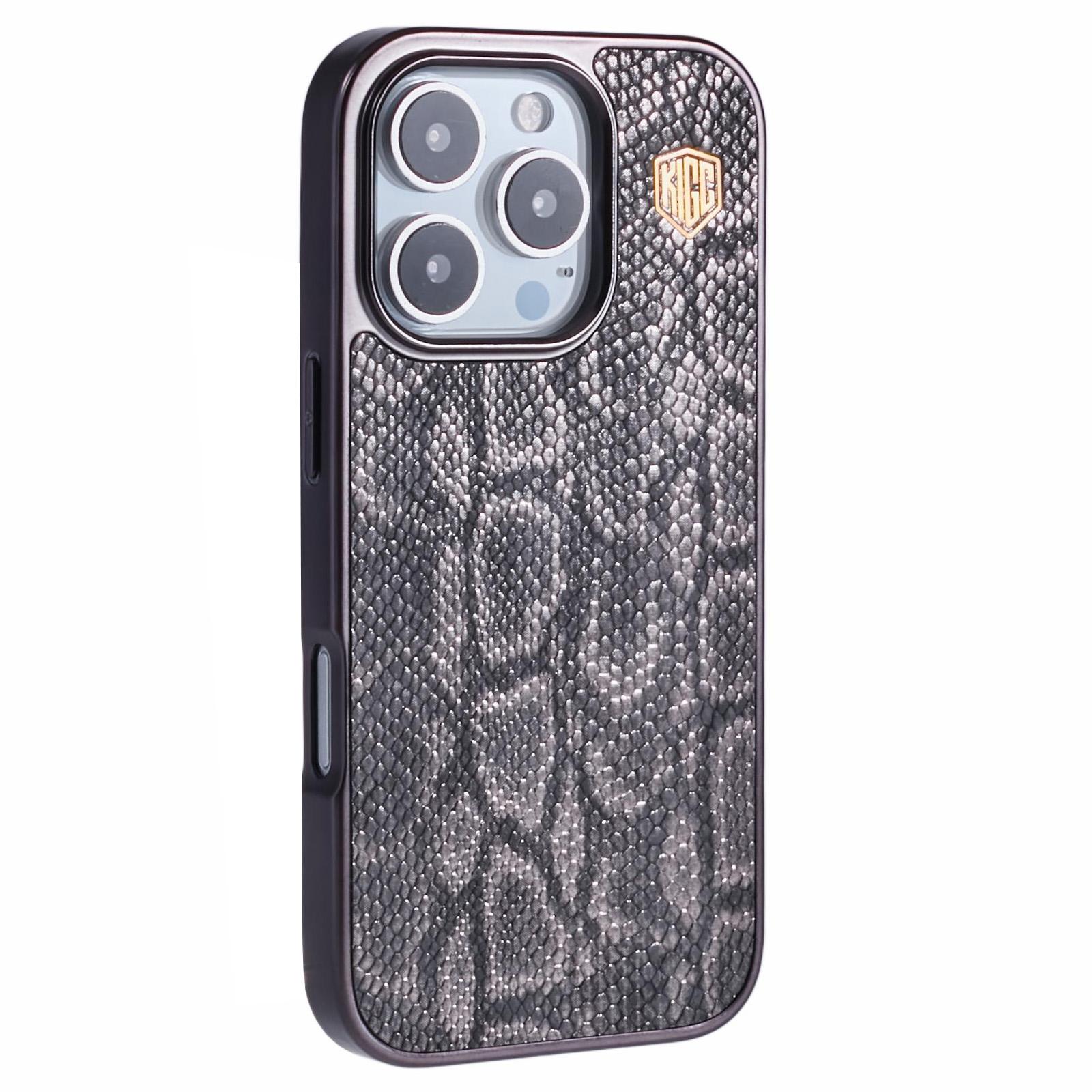 KIGC For iPhone 16 Pro Case Compatible with MagSafe Snake Texture Leather+PC+TPU Back Cover A
