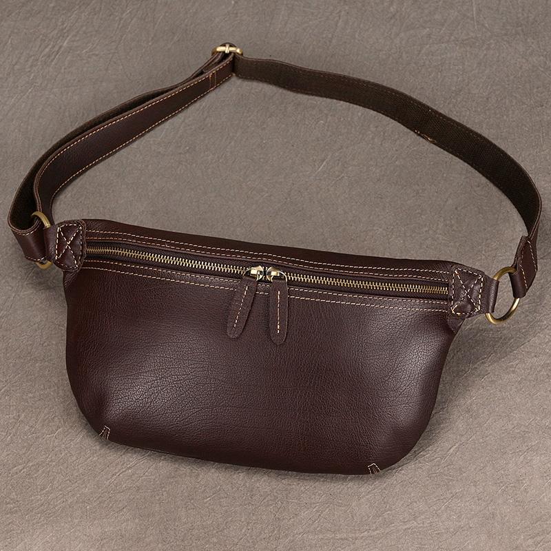 Real Leather Wait Bag Summer Outdoor Walking Bag Portable Waist Packs Crazy horse leather male fanny pack sling bag chest bag