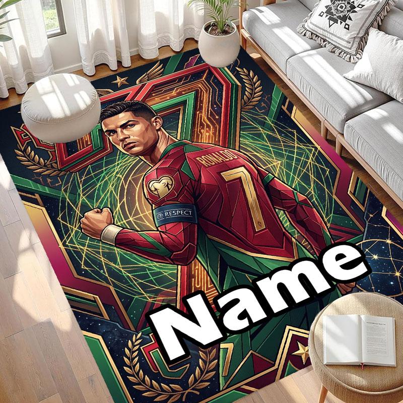 Custom Name Personalized Cristiano Ronaldo Print Carpet, Versatile Home Decor Rug, for Playroom, Apartment, Balcony, Entryway, Hallway Gift