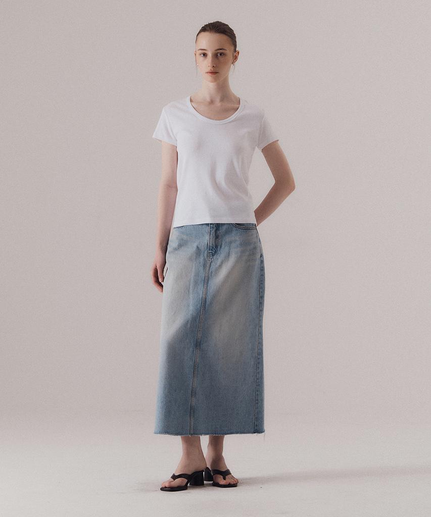 SILN Raw Edge Classic Denim Skirt (Blue)